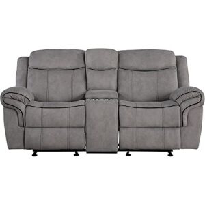 BOWERY HILL Reclining 2-Seat Loveseat with USB Dock & Console in 2-Tone, Pull Tab Sofa Couch with Back and Seat Cushion for Living Room, Gray Velvet, 39" D x 80" W x 41" H