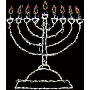 fraser hill farm 9-light led hanukkiah | hanukkah menorah | festive indoor/outdoor holiday decoration | 297 bulbs | ffhnled055-men0-mlt, multicolor