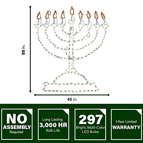 Fraser Hill Farm 9-Light LED Hanukkiah | Hanukkah Menorah | Festive Indoor/Outdoor Holiday Decoration | 297 Bulbs | FFHNLED055-MEN0-MLT, Multicolor