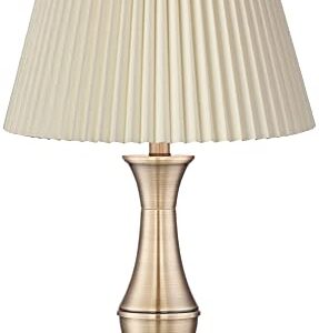 Regency Hill Becky Traditional Candlestick Table Lamps Set of 2 24 3/4" High Antique Brass Gold Metal Ivory Linen Pleat Shade for Bedroom Living Room Bedside Nightstand House Home Office