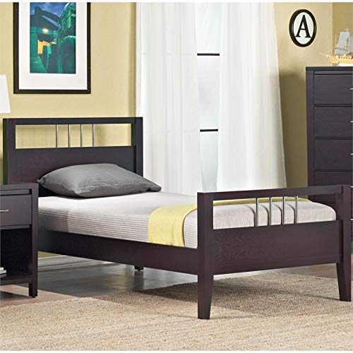 BOWERY HILL Modern Contemporary King Solid Wood Panel Platform Bed in Chocolate