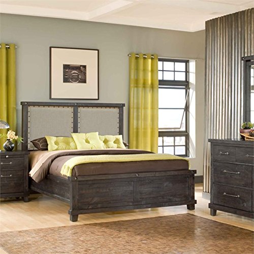 BOWERY HILL Modern California King Wood Upholstered Panel Bed in Espresso