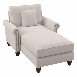 bowery hill chaise lounge with arms in light beige microsuede