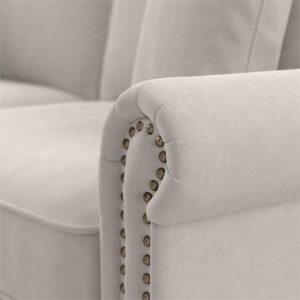BOWERY HILL Chaise Lounge with Arms in Light Beige Microsuede