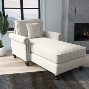 BOWERY HILL Chaise Lounge with Arms in Light Beige Microsuede