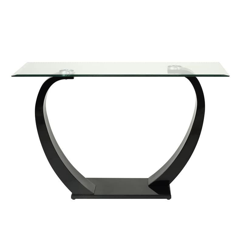 BOWERY HILL Contemporary Glass Sofa Console Table with Black Base