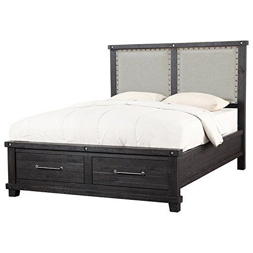 BOWERY HILL Traditional Upholstered Queen Panel Storage Bed in Espresso