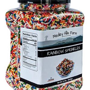 Medley Hills Farm Rainbow Sprinkles in Reusable Container 2.2 Lbs. - Great Bulk Rainbow Sprinkles for Cake Decorating - Sprinkles for Cookie Decorating - Brownies and ice Cream toppings