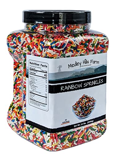 Medley Hills Farm Rainbow Sprinkles in Reusable Container 2.2 Lbs. - Great Bulk Rainbow Sprinkles for Cake Decorating - Sprinkles for Cookie Decorating - Brownies and ice Cream toppings