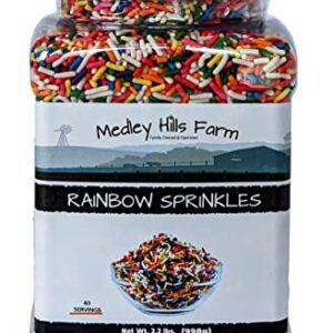 Medley Hills Farm Rainbow Sprinkles in Reusable Container 2.2 Lbs. - Great Bulk Rainbow Sprinkles for Cake Decorating - Sprinkles for Cookie Decorating - Brownies and ice Cream toppings