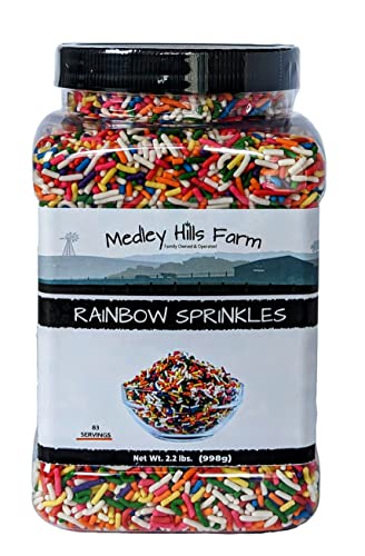 Medley Hills Farm Rainbow Sprinkles in Reusable Container 2.2 Lbs. - Great Bulk Rainbow Sprinkles for Cake Decorating - Sprinkles for Cookie Decorating - Brownies and ice Cream toppings