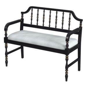 bowery hill transitional cafe noir wood upholstered bench in black