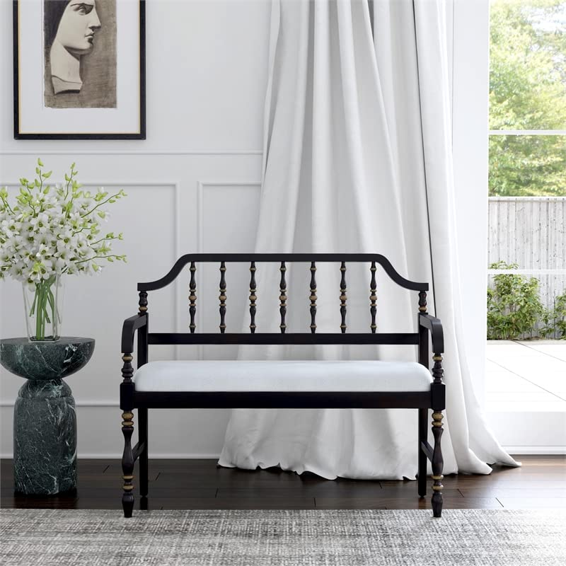 BOWERY HILL Transitional Cafe Noir Wood Upholstered Bench in Black