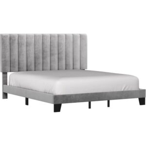 bowery hill modern upholstered king platform bed in gray fabric