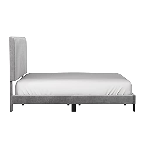 BOWERY HILL Modern Upholstered King Platform Bed in Gray Fabric