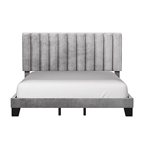 BOWERY HILL Modern Upholstered King Platform Bed in Gray Fabric