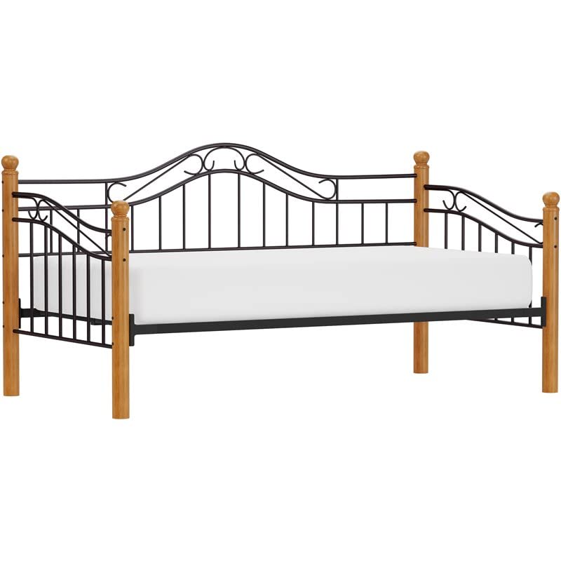 BOWERY HILL Metal Daybed with Suspension Deck in Black and Medium Oak