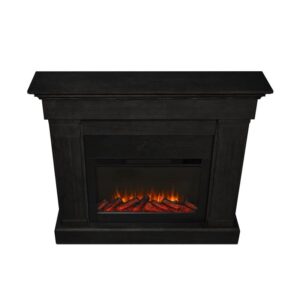 BOWERY HILL 47.5" Slim Solid Wood and Glass Electric Fireplace in Black