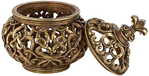 Kensington Hill Sherise Antique Gold Fleur-de-Lis Jars with Lid Set of 2