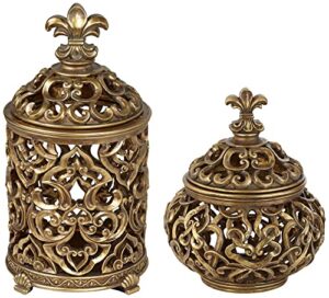 kensington hill sherise antique gold fleur-de-lis jars with lid set of 2