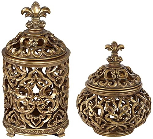 Kensington Hill Sherise Antique Gold Fleur-de-Lis Jars with Lid Set of 2