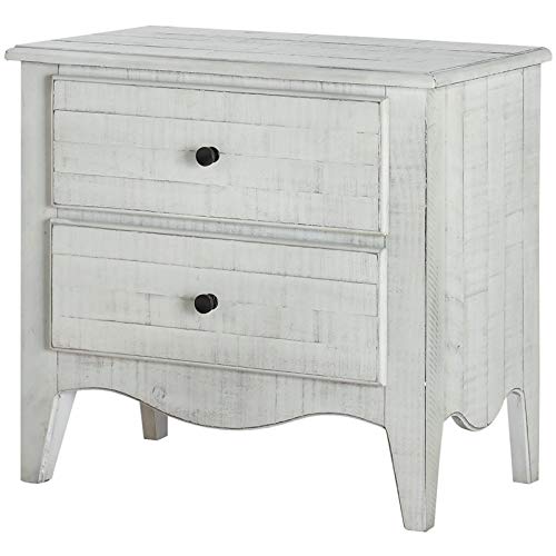 BOWERY HILL Modern 2 Drawer Solid Wood Nightstand in Weathered White Wash