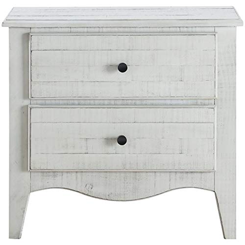 BOWERY HILL Modern 2 Drawer Solid Wood Nightstand in Weathered White Wash