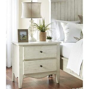 BOWERY HILL Modern 2 Drawer Solid Wood Nightstand in Weathered White Wash