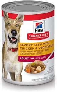 hill’s science diet wet dog food, adult 1-6, savory stew with chicken & vegetables, 12.8 oz. cans, 12-pack