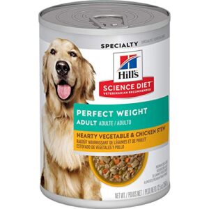 hill’s science diet wet dog food, adult, perfect weight for weight management, hearty vegetable & chicken stew recipe, 12.5 ounce (pack of 12)