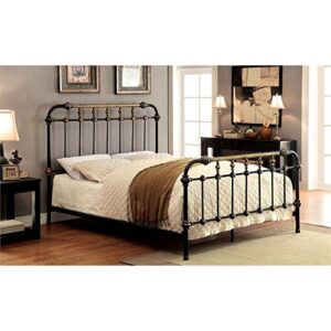 BOWERY HILL King Size Metal Wrought Iron Spindle Platform Bed Frame in Hand-Brushed Black