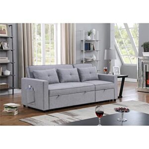 BOWERY HILL Light Gray Linen Fabric 3-in-1 Convertible Sleeper Sofa with Side Pocket