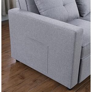 BOWERY HILL Light Gray Linen Fabric 3-in-1 Convertible Sleeper Sofa with Side Pocket