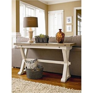 BOWERY HILL Expandable Drop Leaf Sofa Console Table in Terrace Gray and Washed Linen