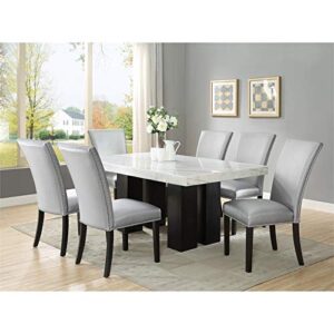 BOWERY HILL Marble Top Rectanglular 7 Piece Dining Set in Silver