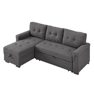 bowery hill steel gray linen reversible/sectional sleeper sofa with storage for small space