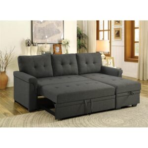 BOWERY HILL Steel Gray Linen Reversible/Sectional Sleeper Sofa with Storage for Small Space