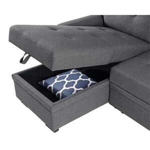 BOWERY HILL Steel Gray Linen Reversible/Sectional Sleeper Sofa with Storage for Small Space