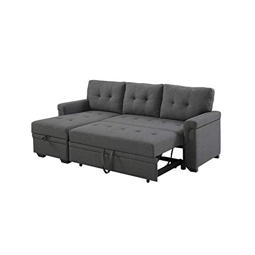 BOWERY HILL Steel Gray Linen Reversible/Sectional Sleeper Sofa with Storage for Small Space