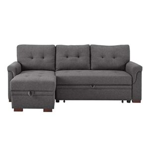 BOWERY HILL Steel Gray Linen Reversible/Sectional Sleeper Sofa with Storage for Small Space