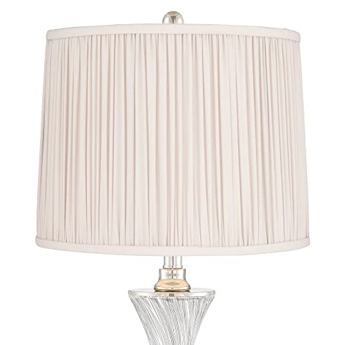 Regency Hill Luca Modern Table Lamps Set of 2 with USB Charging Port 25 1/2" High Twisted Glass Oyster Shirred Fabric Drum Shade for Bedroom Living Room Bedside Nightstand House Desk Office