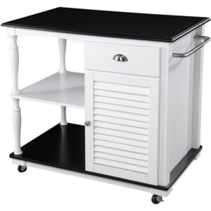 bowery hill transitional wooden kitchen cart in white and black