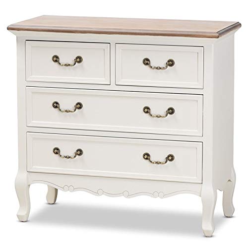 BOWERY HILL Antique French Country Cottage 4-Drawer Wood Accent Dresser in White and Oak