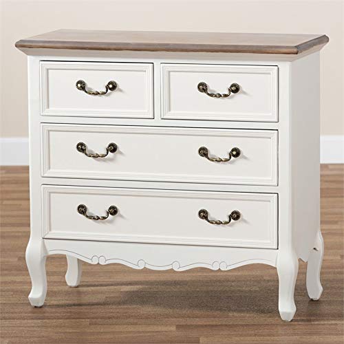 BOWERY HILL Antique French Country Cottage 4-Drawer Wood Accent Dresser in White and Oak