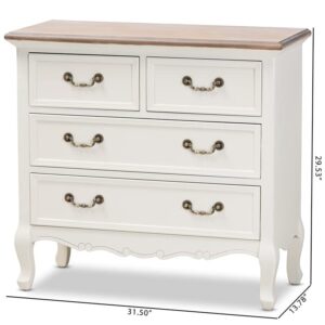 BOWERY HILL Antique French Country Cottage 4-Drawer Wood Accent Dresser in White and Oak