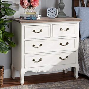 BOWERY HILL Antique French Country Cottage 4-Drawer Wood Accent Dresser in White and Oak