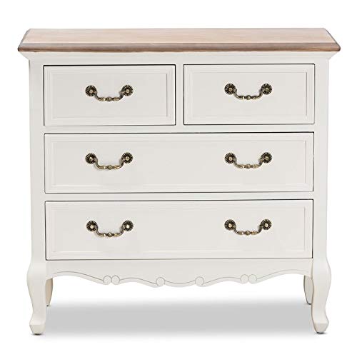 BOWERY HILL Antique French Country Cottage 4-Drawer Wood Accent Dresser in White and Oak