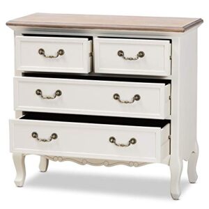 BOWERY HILL Antique French Country Cottage 4-Drawer Wood Accent Dresser in White and Oak