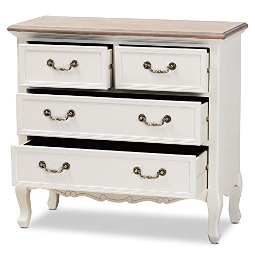 BOWERY HILL Antique French Country Cottage 4-Drawer Wood Accent Dresser in White and Oak