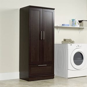 BOWERY HILL Metal Wardrobe Armoire with Garment Rod in Dakota Oak